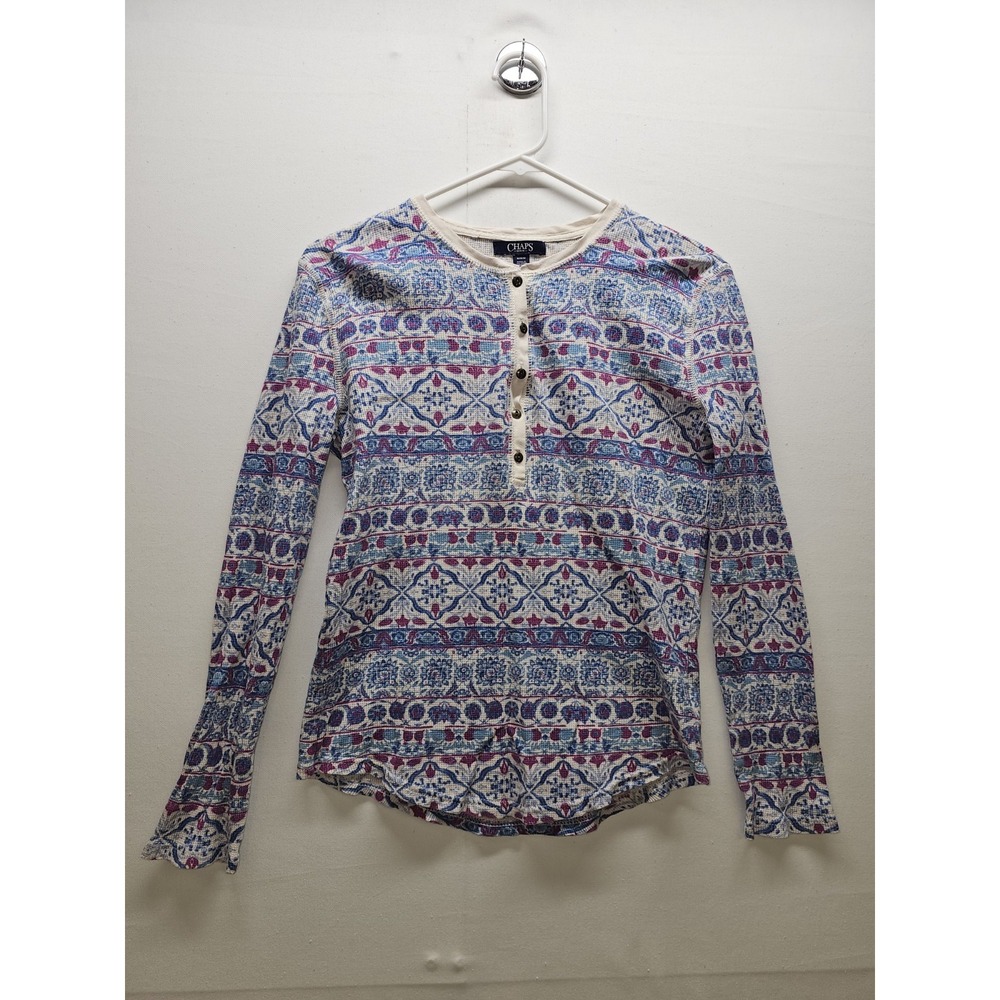 Chaps Denim Medium Fair Isle Thermal Henley Southwestern Cabincore Boho Heritage